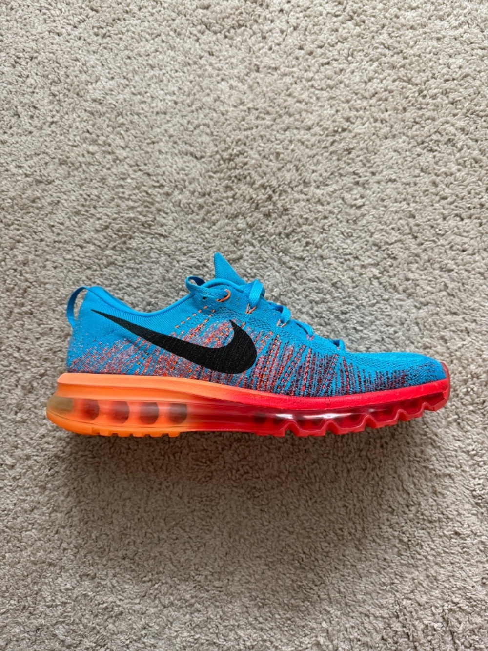 Nike Flyknit Max 620469-406 Blue Orange Multi-Color Men’s Running Size 11.5